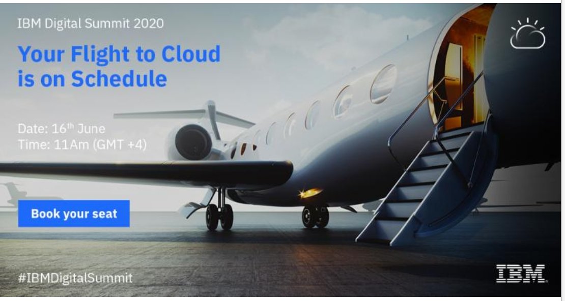 Attention Digital Transformation Passengers:  Your flight to Cloud is boarding now!  Book your seat today for #IBMDigitalSummit focused on #MiddleEast #Egypt &amp; #Pakistan, on 16 June at 11 AM GMT +4 and get the latest insights for your journey ibm.co/2zhXAZh  <a href="/nadahaddad/">Nada Haddad</a>