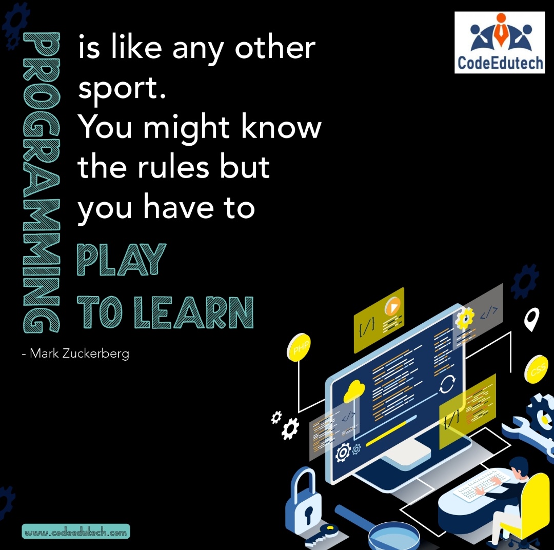 codeelearning's tweet image. PROGRAMMING is like any other sport. You might know the rules but you have to play to LEARN.
-Mark Zuckerberg 
Founder and CEO of Facebook
#programming #CodeEdutech #technology #robotics #coding #3ddesign #artificialintelligence #kidsactivities #edtech  #k12education #21stcentury