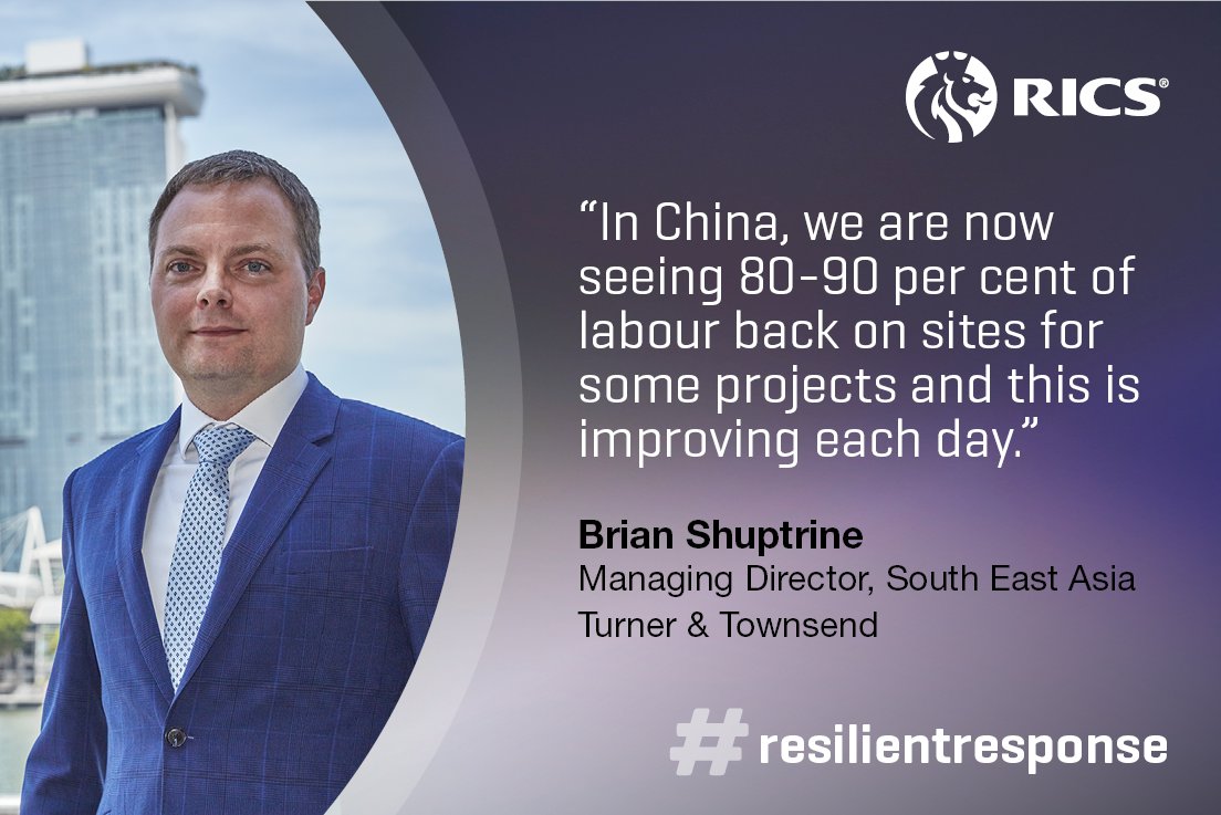 RICSnews's tweet photo. We're celebrating how professionals are responding to meet challenges created by #COVID19.

Find out how @turnertownsend were able to restart projects immediately after restrictions were lifted in China: https://t.co/9isBBuuUzV

Have an example? Tweet us using #resilientresponse. https://t.co/ejPx70eD5Q