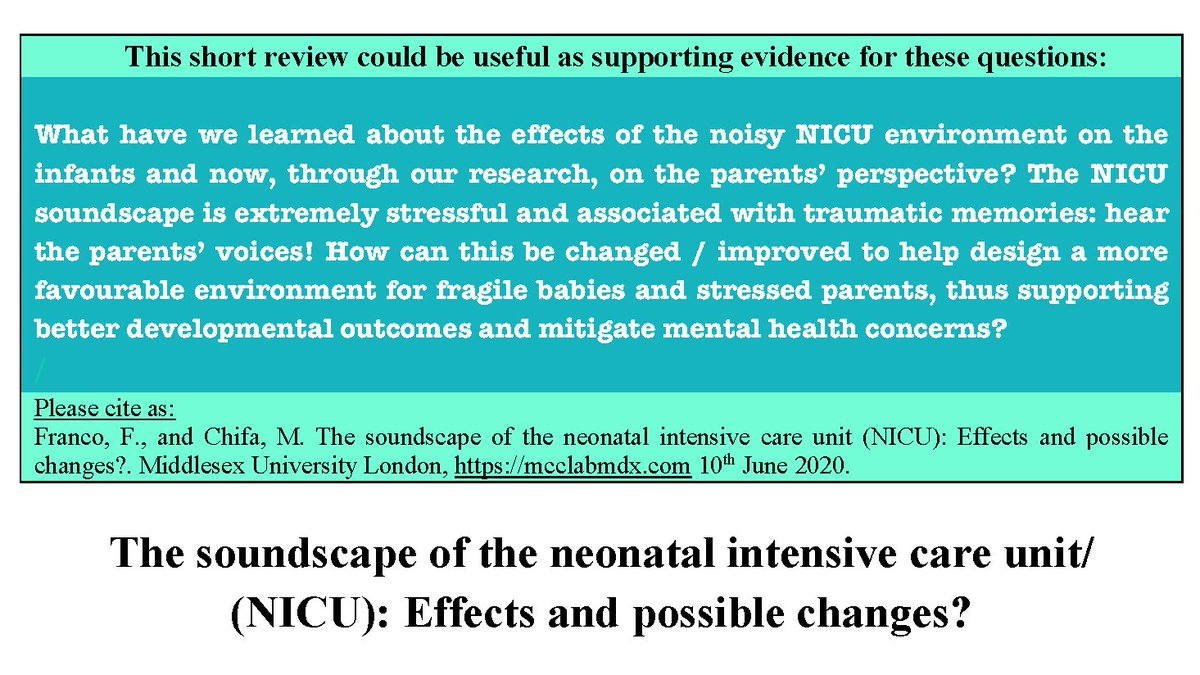 #IMHAW2020 We have released our evidence-based paper that examines how the first experiences of premature babies can be affected by the sounds in NICU (Neonatal Intensive Care Unit) and propose possible future changes:mcclabmdx.com/the-soundscape…
 <a href="/first1001days/">First 1001 Days</a>
 <a href="/ParentInfantFdn/">Parent-Infant Foundation</a>