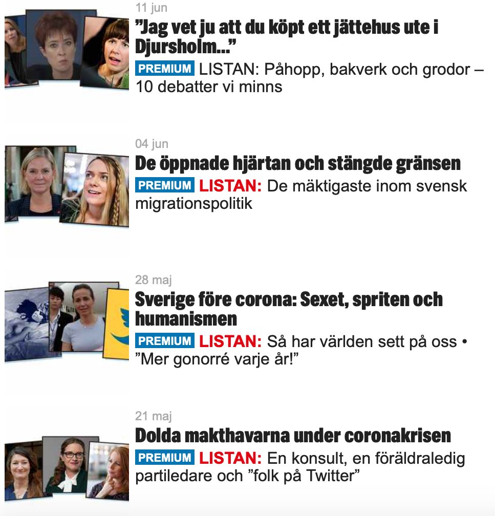Eftersom det är fredag har <a href="/Expressen/">Expressen</a> Politik publicerat veckans lista, denna gång om partiledardebatter.
Innehåll vi gör exklusivt för vår betalande publik – kul och inspirerande att så många politiktintresserade redan hakat på vårt Premium-erbjudande.
expressen.se/premium/politi…