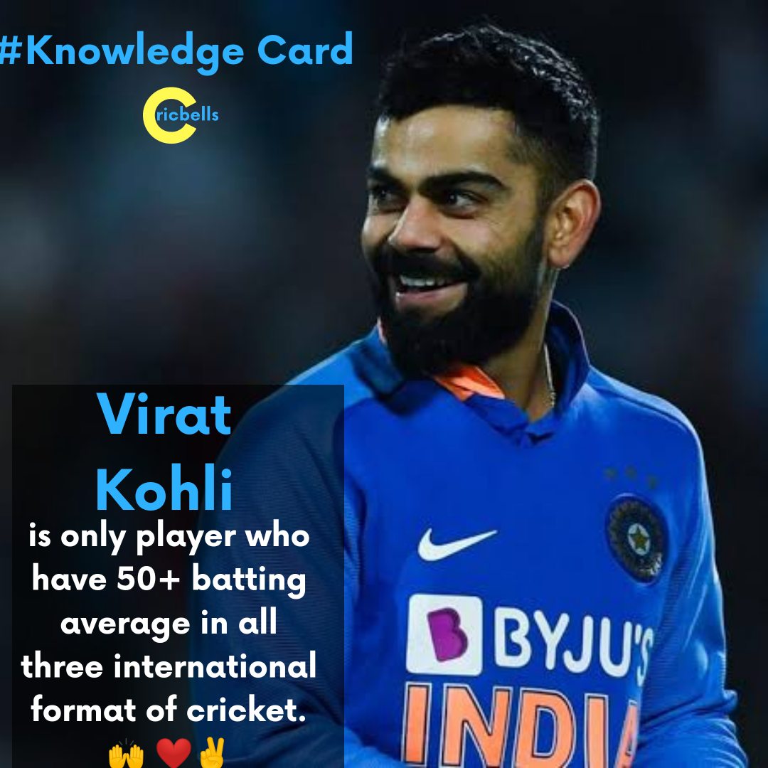 cricbells's tweet image. #Virat Kohli is only player who have 50+ batting average in all three international format of cricket.🙌 ❤️✌️
T20 - 50.80
ODI&apos;S - 59.34
Test - 53.63
.
#knowledgecard @cricbells 🔵
.
#doyouknow @cricbells ☑️
.
Friends please follow us @cricbells ⬆️
.
#viratkohli #fridaymorning