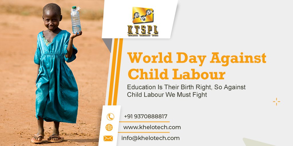 KheloTech's tweet photo. World day against child labour Education Is Their Birth Right, So Against Child Labour We Must Fight 
.
.
#KTSPL #eExcellence #AllSport #classONCloud
#ChildLabourDay #ChildLabourDay2020 #ChildWelfare #Education #FutureIsNow #COVID19 https://t.co/WRpcpC5qf8
