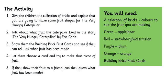 NickiLcr's tweet photo. Have you watched The Very Hungry Caterpillar video yet?
https://t.co/WuOegsw0hx
Try building Lego fruit to re-tell the story.
Use the cards below to help you!
#stayhomehavefun #LegoIdeas #STEMeducation #fridayfundays @MrsMonaghanADHT @LangfauldsPS https://t.co/yJhKqcCAT2