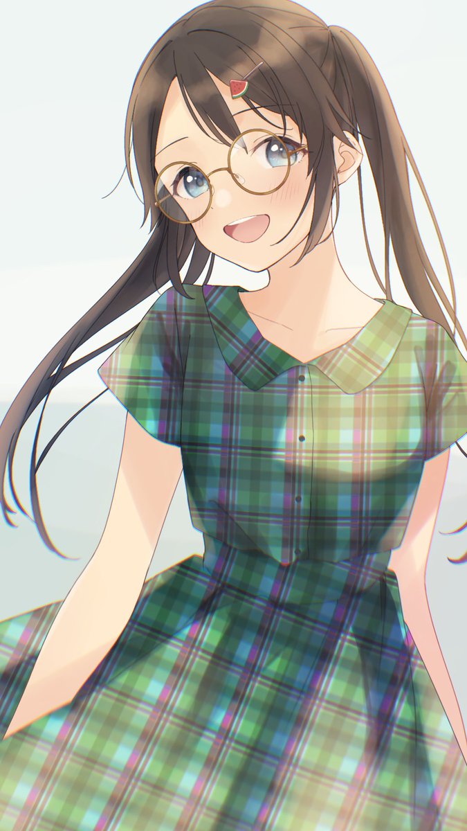 1girl solo dress twintails glasses hair ornament smile  illustration images