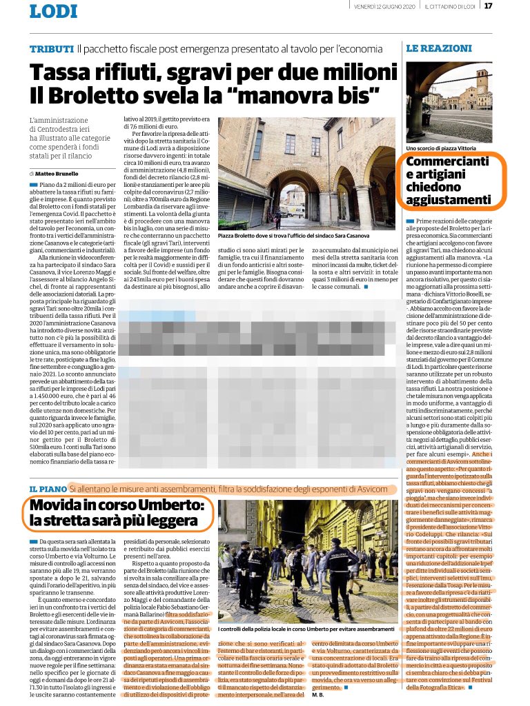 AsvicomLODI's tweet photo. La rassegna stampa di oggi parla anche di noi a seguito di due temi molto delicati che sono stati affrontati ieri in momenti di confronto con l’Amministrazione Comunale:
👉 Misure concrete a favore delle imprese per la ripresa da Covid-19
👉 Questione movida e assembramenti https://t.co/d3f2RGhqbs