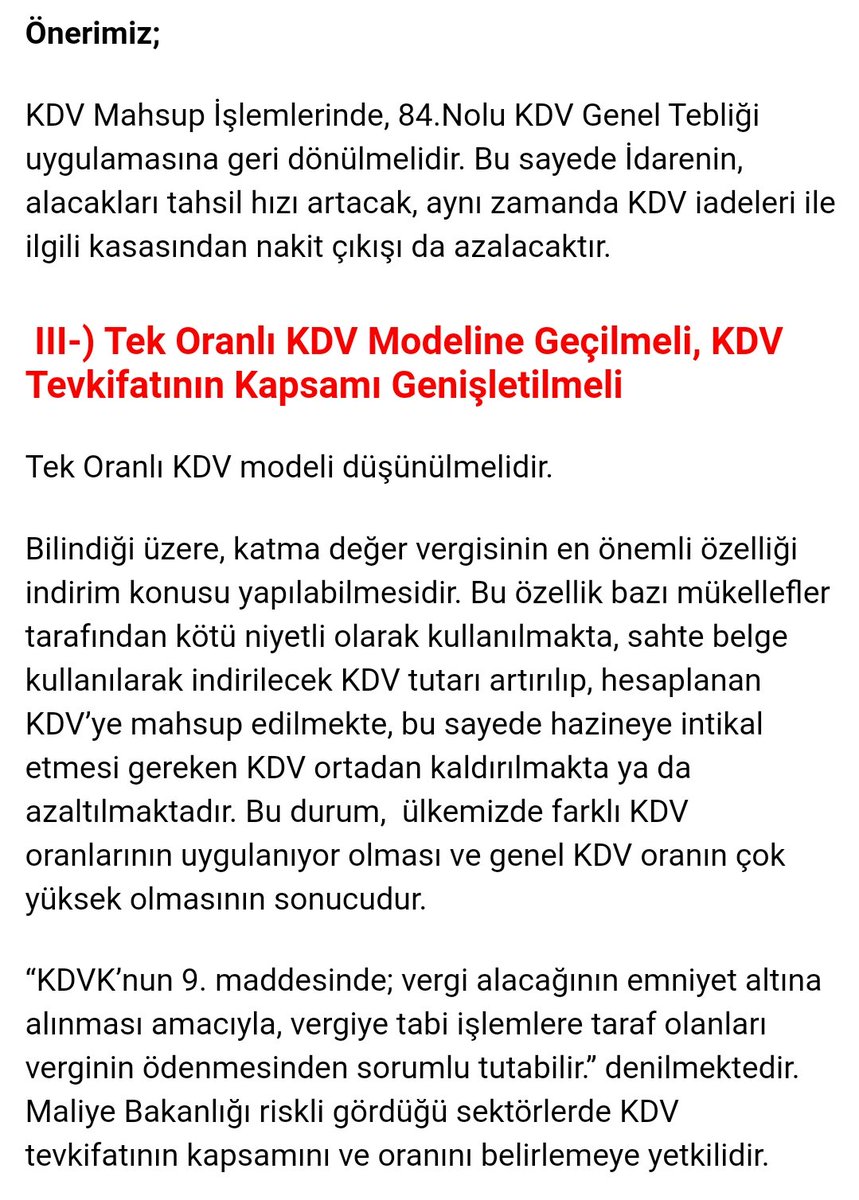 Kamunun Alacaklarının Tahsiline İlişkin Çözüm Önerilerimizi  yazmıştık.

1)Vergi ve SGK Borçları Yeniden Yapılandırılmalı, Taksitler Ötelenmeli

2)Matrah ve Vergi artırımı yapılmalı

3)KDV Mahsup İşlemlerinde, 84.Nolu KDVGT Uygulamasına Geri Dönülmeli

4)...
#YeniVergiAffıÇıkmalı