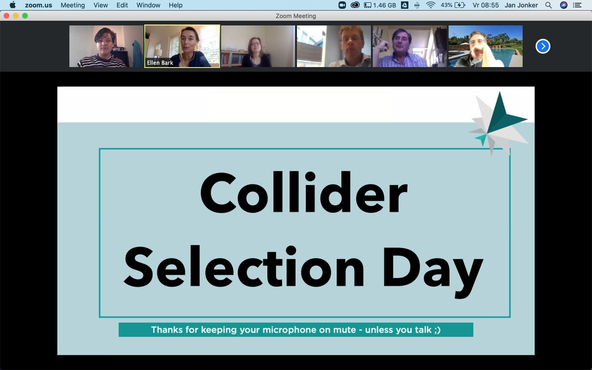 4/5: done! Only one startup to go before the investors will decide who will become part of the accelerator programme. The Q&amp;A's through Zoom is going smooth!