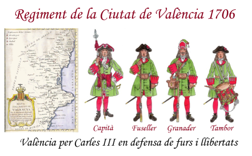 València s’aixeca contra l’absolutisme del borbó Felip V de Castella en defensa de furs, costums i llibertats.
L’any 1706 la Ciutat de València aixeca un regiment d’infanteria per lluitar amb Carles III