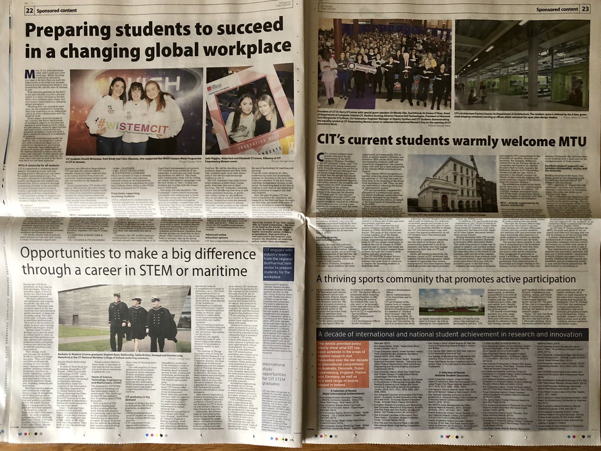 MTU_ie's tweet photo. Check out today’s @irishexaminer for a four page feature on CIT as we look forward to join with ITT to establish Munster Technological University. Online feature also available at https://t.co/IKZHZXDw0J #TogetherWeAreMTU https://t.co/VJ7sDkjRdh