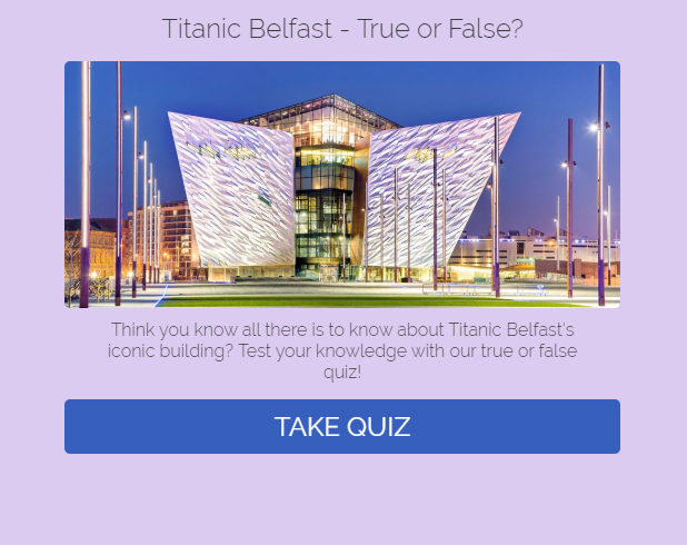 🌟Friday Fun!🌟

Think you know all there is to know about our iconic <a href="/TitanicBelfast/">Titanic Belfast</a> building?🤔

Try our quiz and let us know how you get on! 👉 quiz.tryinteract.com/#/5eba8c54f477…

#EmbraceAGiantSpirit #FillYourHeartWithIreland #FridayFeeling