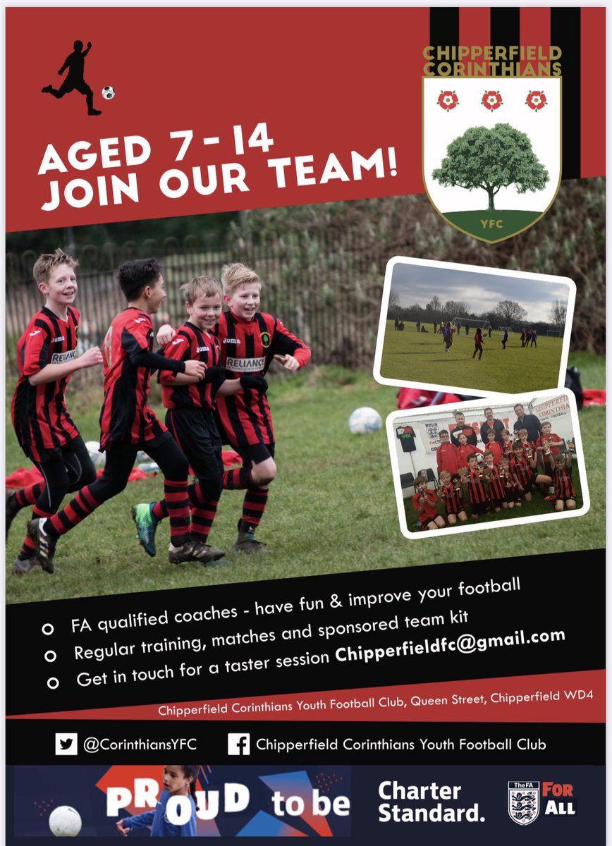 CorinthiansYFC's tweet photo. CCYFC U13 Squad are looking for players (School Yr 8 Sept 2020) ⚽️ Please email Chipperfieldfc@gmail.com if you’re interested #CCYFC #U13 #youthfootball https://t.co/YbMgKRGS5y