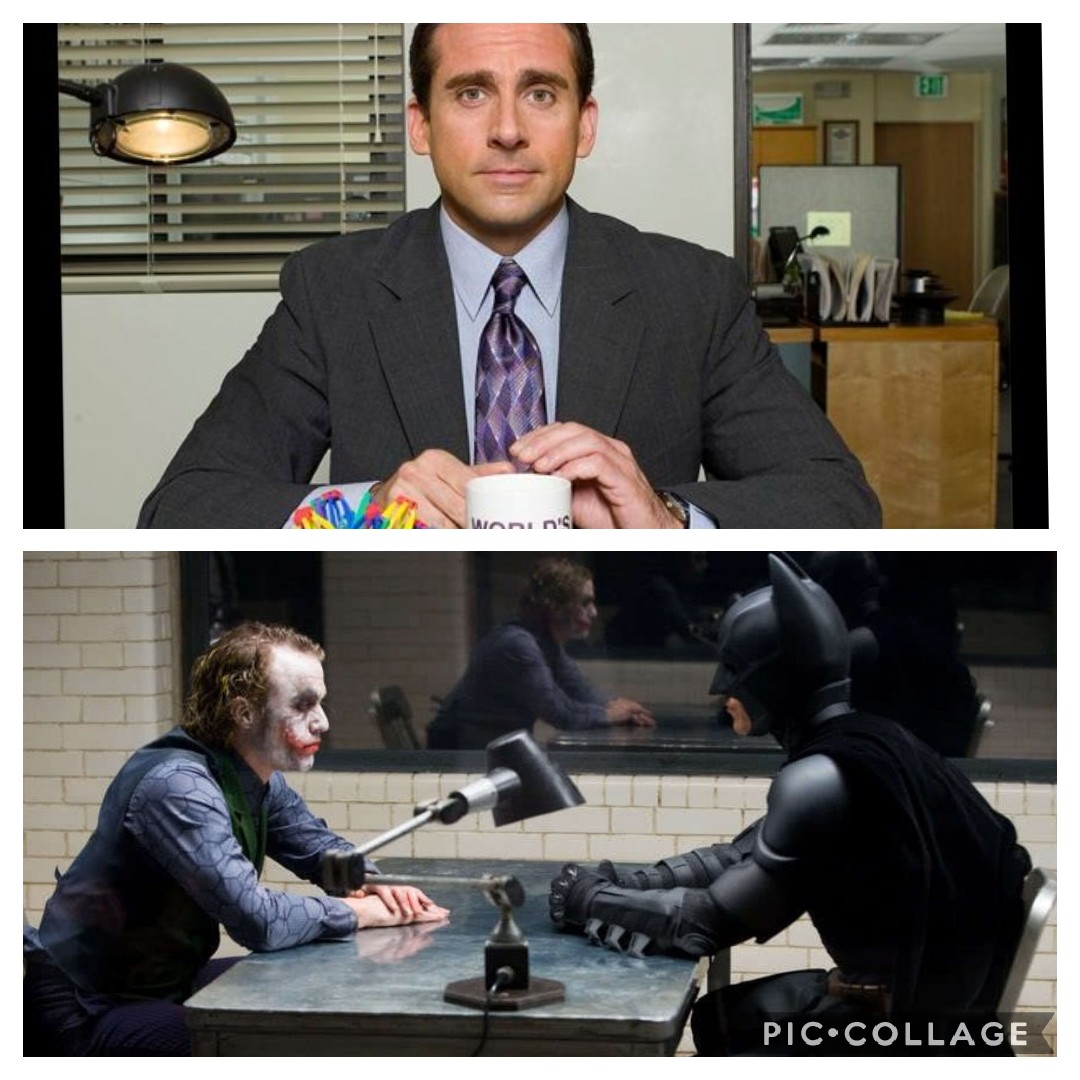 DGuillard's tweet photo. @welovecinemafr Michael Scott dans "The Dark Knight" đ€Ł #crossoverimprobable https://t.co/cQZ5yDrG88