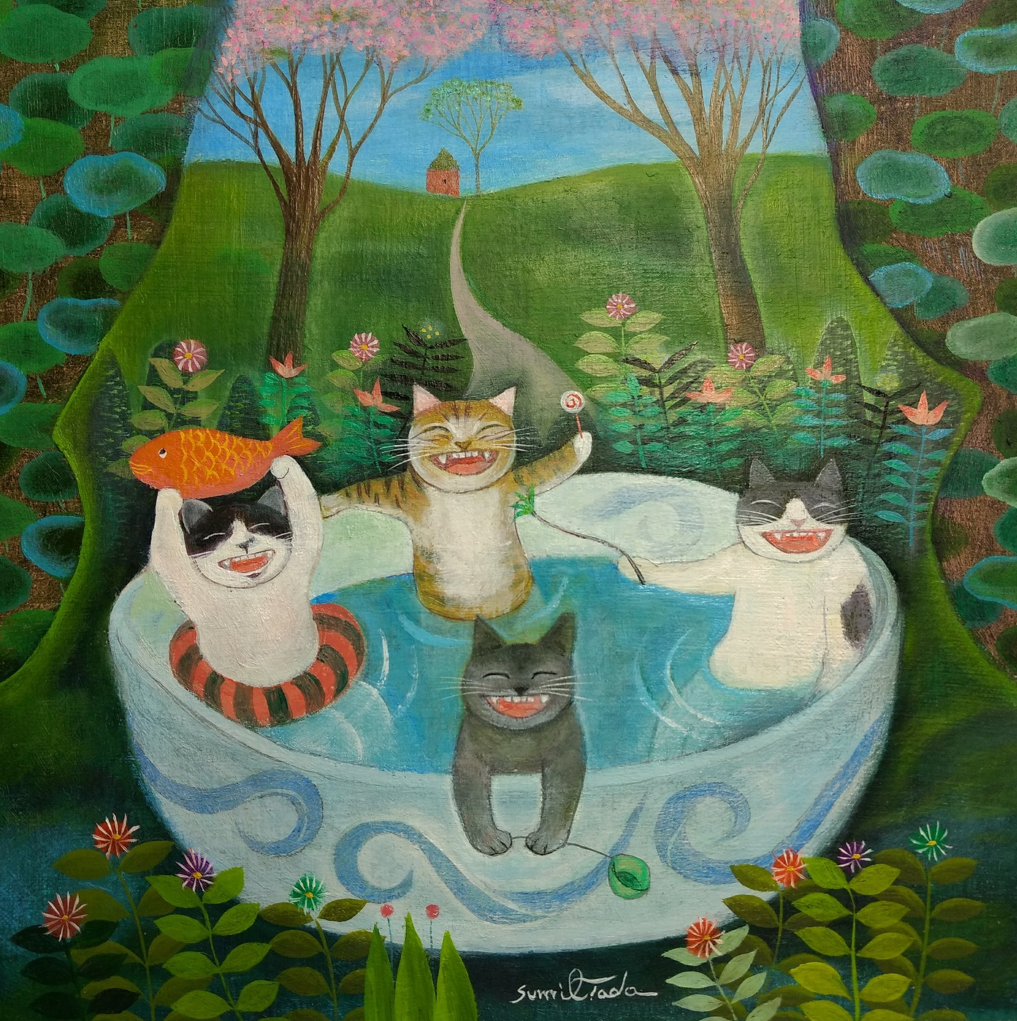 多田すみえ【猫の集まり】lithograph