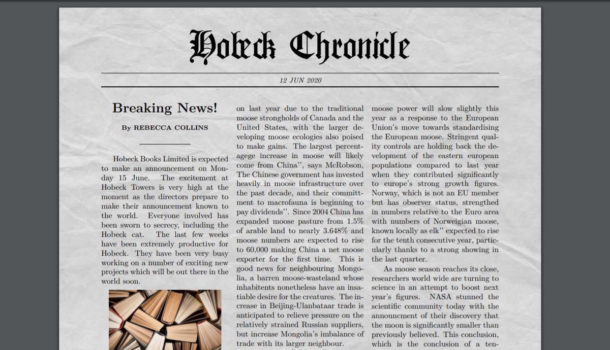 HobeckBooks's tweet photo. Procastinating again. But making fake newspapers is fun! #avoidingrealwork #workingfromhome https://t.co/671aekGGtk