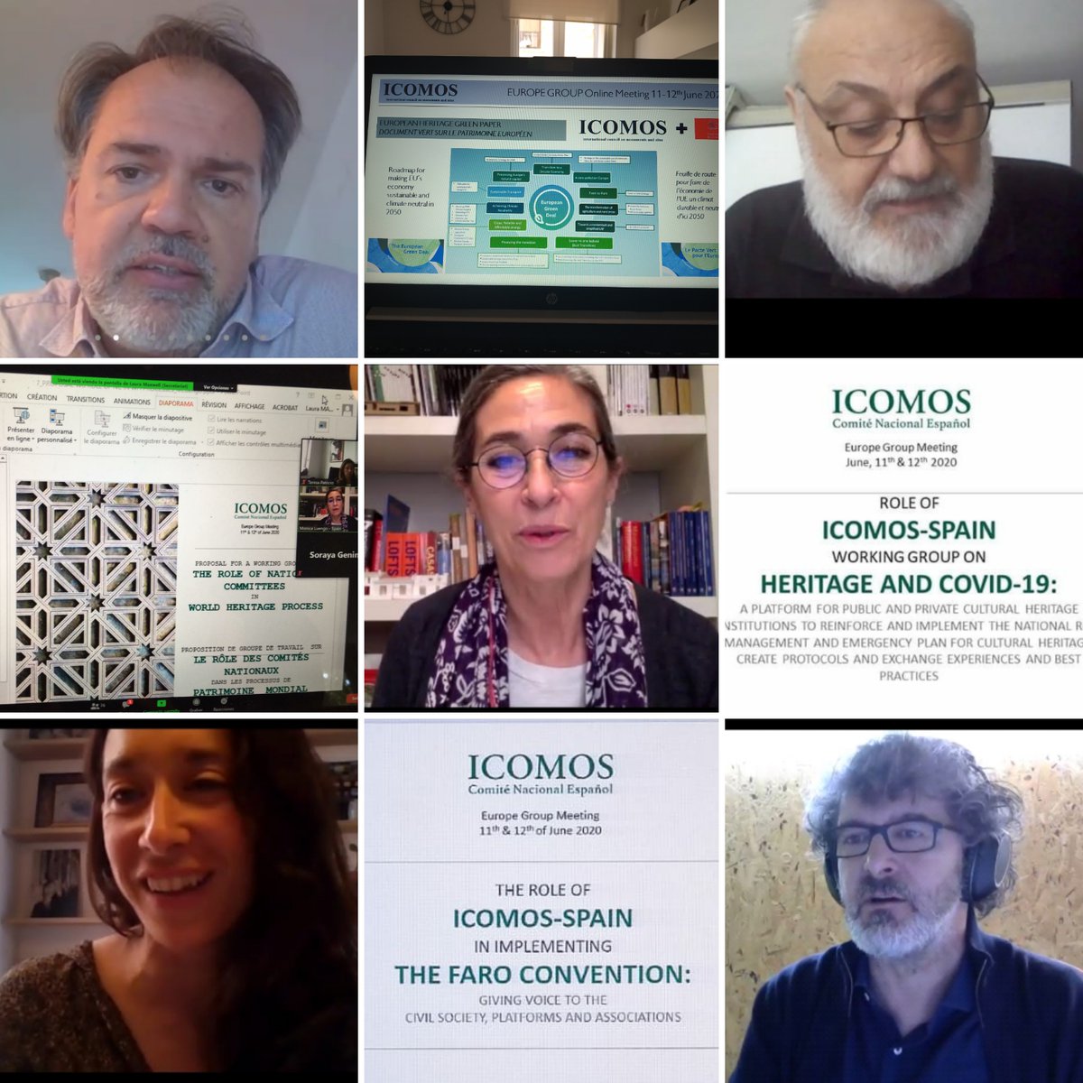 ICOMOS_esp's tweet photo. Durante ayer y hoy, nuestro comité está participando muy activamente en las presentaciones de la Reunión del Grupo Europeo de #ICOMOS, con intervenciones en temas como el #GreenPaper junto a @europanostra, el #PatrimonioMundial, patrimonio y #Covid19 y la Convención de #Faro https://t.co/BOYGqgBdCW