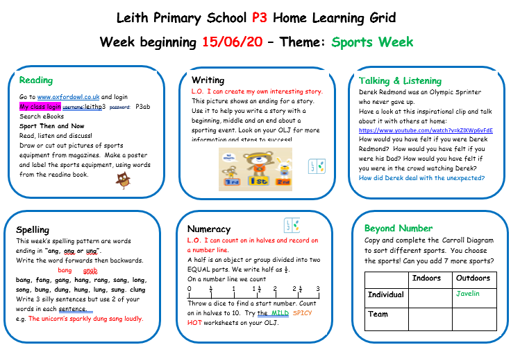 LeithP31's tweet photo. Good morning P3! Here is your grid for next week - Sports Week! ⚽️🥏🤾‍♂️⛹️‍♀️ 🎖️@Leith_Primary https://t.co/sKnmY5SmIS