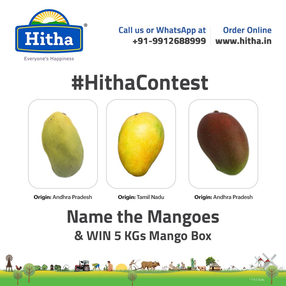 HithaFarmFresh's tweet photo. Hello HYDERABAD!
Win 5 kg Mangoes! All you need to do is Follow our handle, #RT with comment the right answer using #HithaMangoes &amp; lastly tag ur friends.(Only for #Hyderabad)
Good luck. *T&amp;C Apply
#NameTheMangoes #HithaContest #HithaFarmFresh #ContestAlert #Contest #MangoContest https://t.co/lSZMRYAvk1