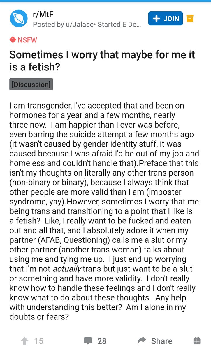 "I worry that I'm not actually trans but just want to be a slut""Wanting to be dominated and called a slut does not invalidate your gender""You don't have to be a girl to be fucked like one or called a slut"