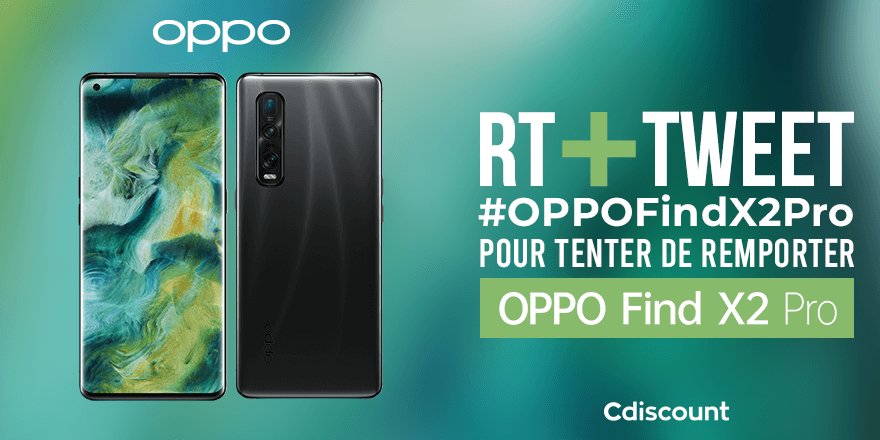 Cdiscount's tweet photo. 🎁 #Concours

📱 On vous régale avec @oppomobilefr ! On vous offre un OPPO Find X2 Pro Noir 512Go ➡ https://t.co/yvKu1UajFz

Pour tenter ta chance : 
🔸 RT ce tweet
🔹 Tweet avec #OPPOFindX2Pro

⏰ TAS 17/06 https://t.co/e6gApVmHVi