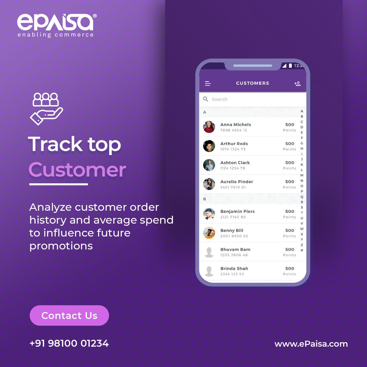 myePaisa's tweet photo. Surprise your most loyal customer with discounts and promotional offers after tracking them with our Top Customer analytics.
#TopCustomer #orderhistory #Buyingbehaviour #pos #Retail #SME #Business #India #ePaisa https://t.co/M2GP1zshdW