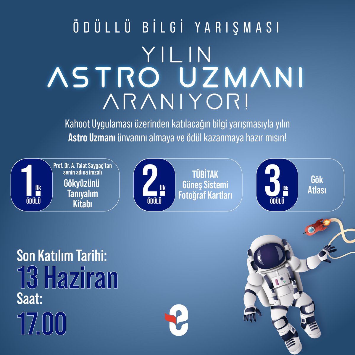 EyubogluEgitim's tweet photo. Yılın Astro Uzmanı Ünvanını almaya ve ödül kazanmaya hazır mısın?
Hadi linki tıkla ve yarışmaya katıl >> https://t.co/NxmCHsUyRu
#eğitimeyüboğlu #scienceandspace https://t.co/lOESgljhiv