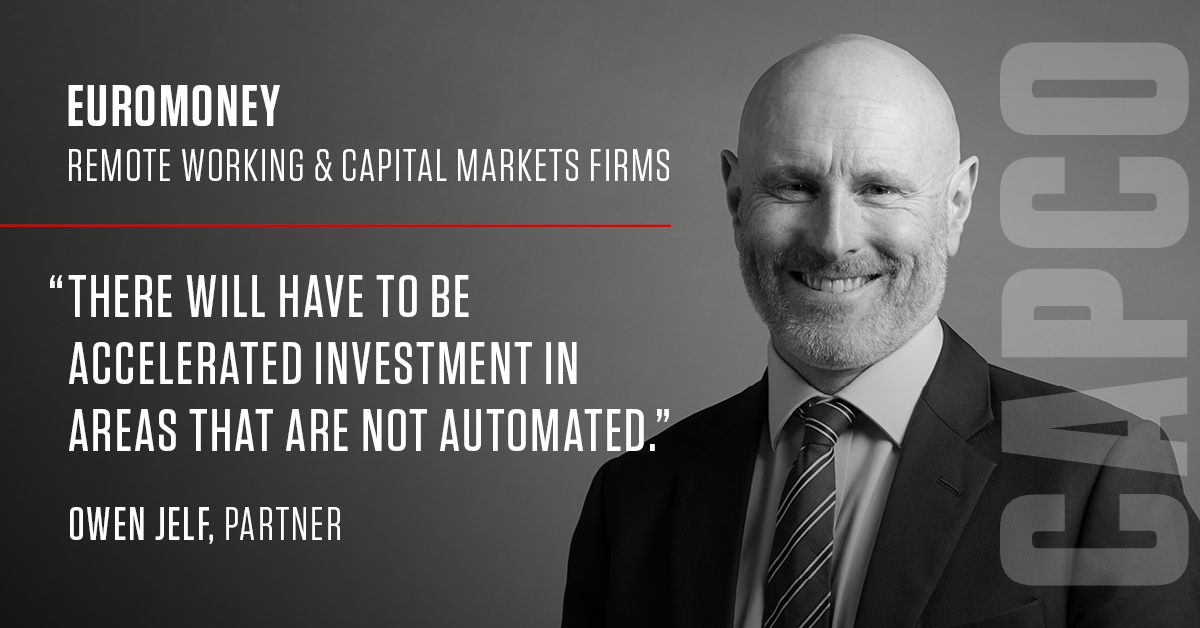 .<a href="/Capco/">Capco</a>’s Owen Jelf and Murray Longton brief @Euromoney on how #capitalmarkets have adjusted to #COVID19. The shift to virtual interactions means a lot more can be done from home and banks need to digitize other big manual processes. 
okt.to/SWv7ls