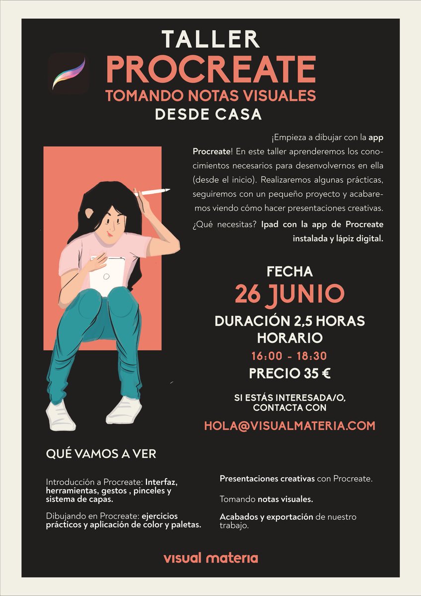 ¡Estreno! 

Nos hace mucha ilusión compartiros el taller de “Procreate: Tomando notas visuales”. Lanzamos este taller a raíz de vuestros comentarios acerca de la app. 🖤

Veremos desde el inicio la herramienta, cómo hacer presentaciones creativas...

Toda la info👇🏽 #procreate