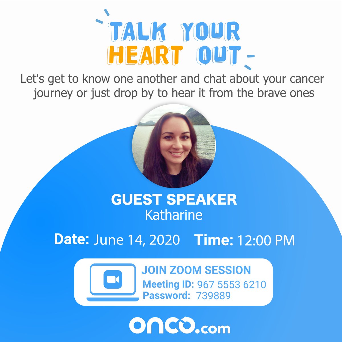 Calling all #Cancer patients, caregivers, and survivors to Talk Your Heart Out with Katharine this Sunday, June 14 @ 12:00 PM (IST).  Let’s get to know one another and chat about your cancer journey or just drop by to hear it from brave ones.