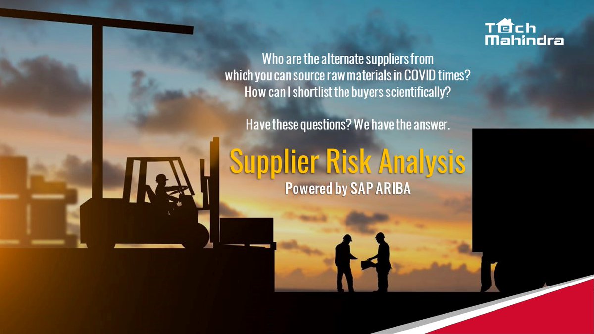 tech_mahindra's tweet photo. .@tech_mahindra’s Digital Procurement Solutions powered by @SAPAriba makes it possible to assess the current state of the supply chain, identify &amp; quantify supply chain risks and deliver supply chain risk assessment.

Learn More: https://t.co/U48V1pSJBI

#Covid19 #SupplyChain https://t.co/HQDN7GspLl