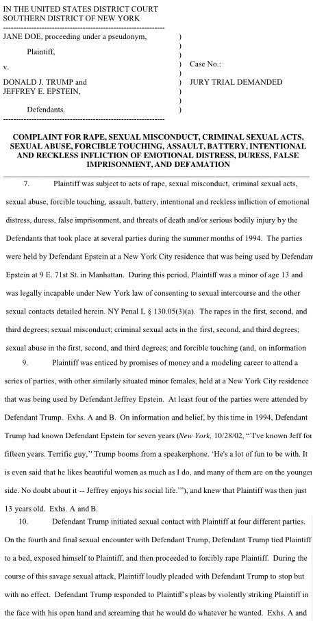 Sbengler's tweet photo. @Jarnocan @TODAYshow @NBCNews @realdonaldTrump accused of rape in sworn affidavits by 3 women before Judge Ronnie Abrams SDNY
#trumpEpstein rape case withdrawn 11/4/16 due to threats. Plaintiff + eyewitness stat Maria12 disappeared & Trump threatened to do the same to them.
#MobsterPOTUS is a liar & traitor https://t.co/8h5cw7JdxZ