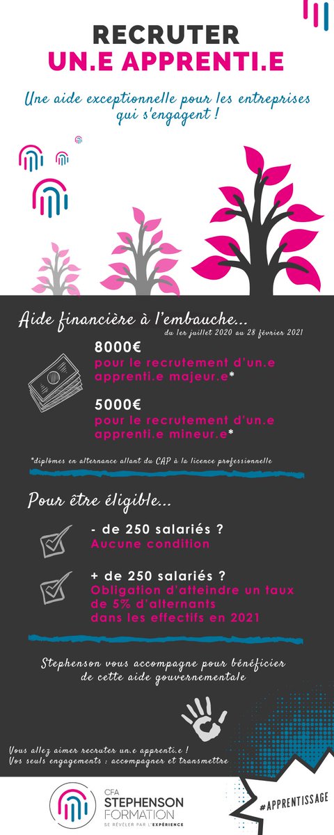 Une aide financière exceptionnelle pour les #entreprises qui s’engagent dans l’apprentissage ! 🚀 Le @CFA_Stephenson vous accompagne dans vos démarches de #Recrutement en #apprentissage  #alternance #formation