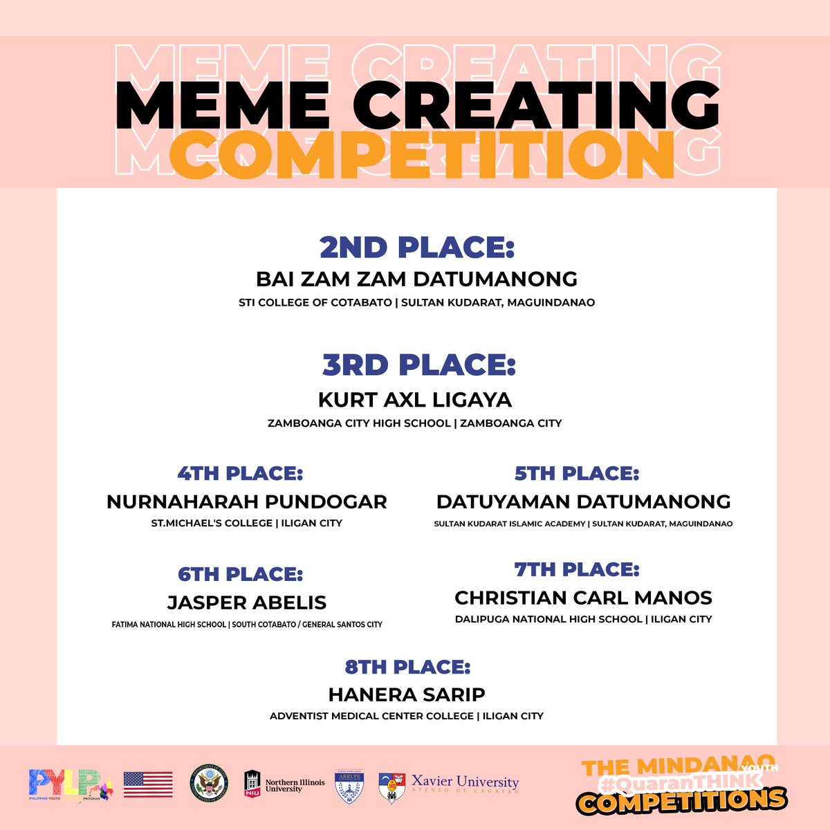 pylp1619's tweet photo. Congratulations to the QuaranThink Winners! Happy Independence Day, Philippines! #pylp #ILeadForMindanao #NIUHuskies #XUinCDO #USPHYouthExchange https://t.co/ikbWbdYGHf