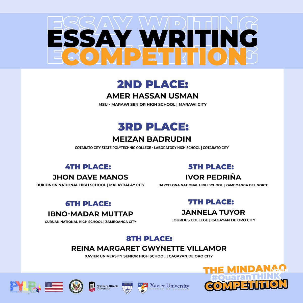 pylp1619's tweet photo. Congratulations to the QuaranThink Winners! Happy Independence Day, Philippines! #pylp #ILeadForMindanao #NIUHuskies #XUinCDO #USPHYouthExchange https://t.co/ikbWbdYGHf