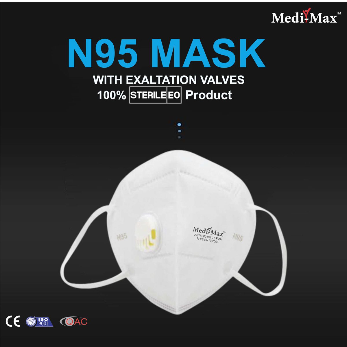 medimax5's tweet photo. Manufacturer of N95 Face Mask with Exaltation Valves
Non - Woven Melt Blown Filter Cloth|100% STERILE-EO Product|Reduces Heat Inside the Mask,Removes Humidity
|Removes Exhaled Carbon Dioxide from the Mask for Easy Breathing|The Filters of Valves are Made of Silicone https://t.co/wy77JoWr7S