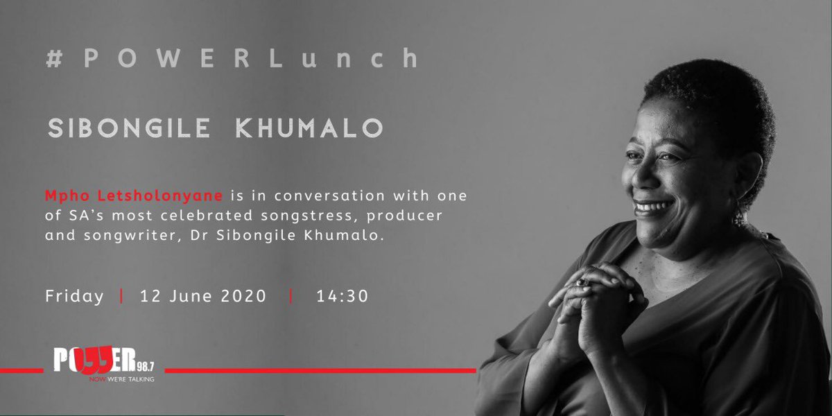 Powerfm987's tweet photo. TUNE IN: At 14:30, @M_Letsholonyane is in conversation with legendary musician @sibo_khumalo talkings about what she’s been up to and her virtual performance happening on Saturday.
Set a reminder!
#POWERLunch https://t.co/i4fLOiEsbZ