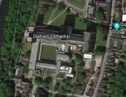 First things first - Cathedrals are generally all oriented the same (there are of course exceptions). They're all a bit off, depending on the restrictions of the site, but they all have a West End, an East End, and their cloisters (if they have them) are to the South.