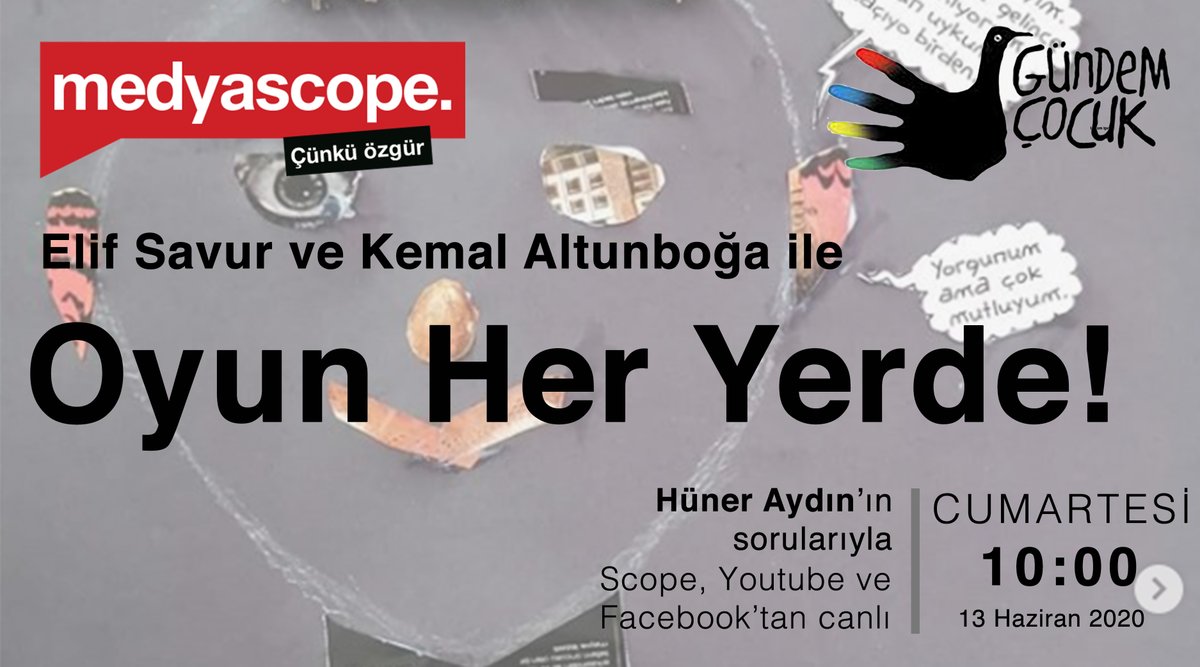 Gündem Çocuk'ta bu hafta konuklarımız, “Başka Bir Çocukluk Mümkün” sloganıyla yola çıkan Oyun Her Yerde ekibinden Elif Savur ve Kemal Altunboğa. Yarın 10:00'da

<a href="/gundemcocuk/">Gündem Çocuk</a> @cocugunkurgusu <a href="/monuryilmaz/">Mehmet Onur Yılmaz</a> <a href="/elifsavur4/">elifsavur</a> <a href="/KemalAltunboa1/">Kemal Altunboğa</a>