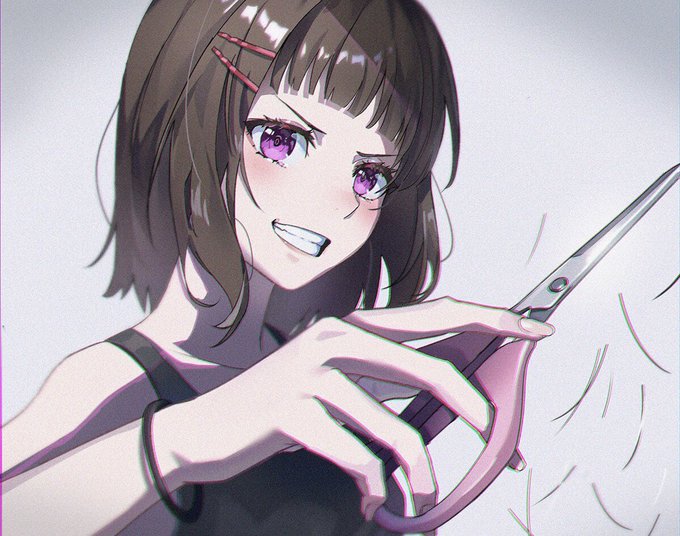 「holding scissors purple eyes」 illustration images(Latest)