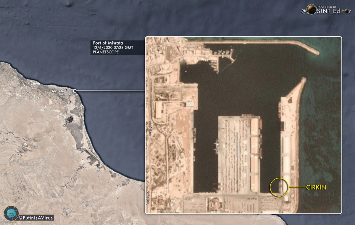 Great sat picture of the Port of Misrata #Libya from just a few hours ago (12/6/2020). Well visible in the picture the CIRKIN still docked. 
 #OSINT #Turkey #Italy <a href="/PutinIsAVirus/">Putin is a Virus</a>