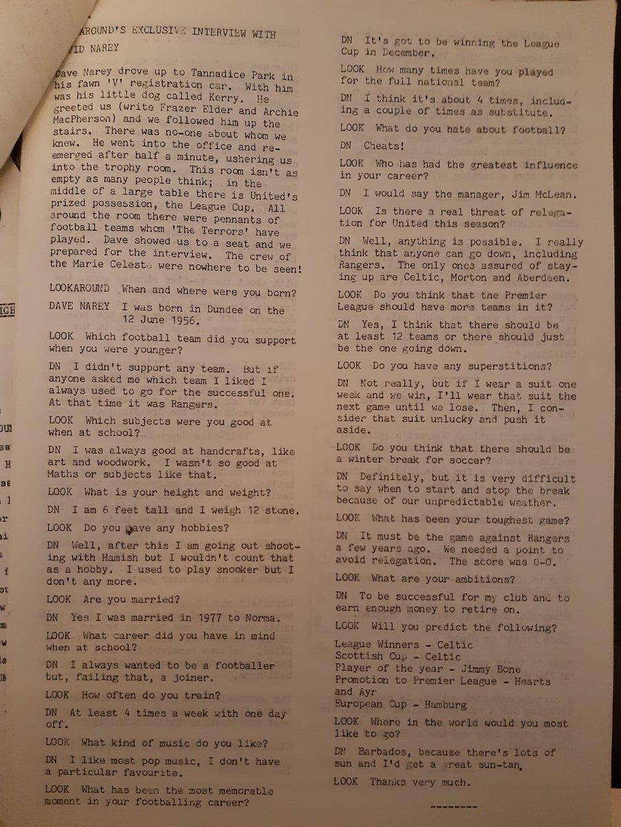 On the occasion of Dave Narey’s 64th birthday, here is the Whitfield High School newspaper interview with the great man from 1980. #dufc #davenarey #davidnarey