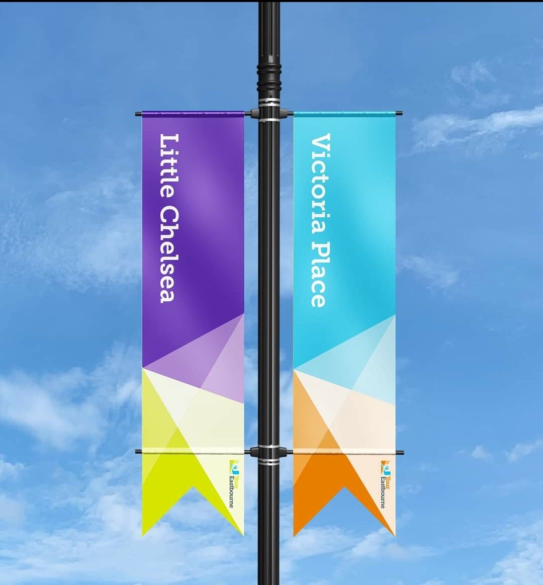 Our new banners for Little Chelsea and Victoria Place are at the printers! 

There will be 22 banners going up in these two areas soon: 10 in Little Chelsea and 12 at the seafront end of Terminus Road.

#Eastbourne #SurviveReviveThrive
