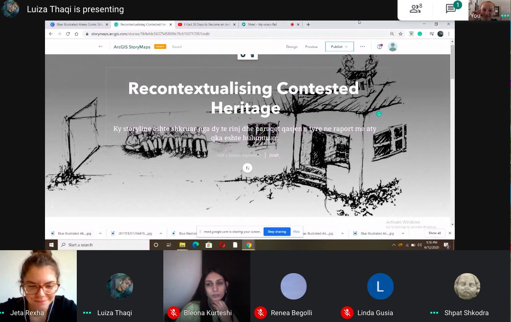 NitaLuci's tweet photo. #ReConHeritage story-maps are being written, illustrated 1990s @Kosovo history. More to come - interviews, photogrammetry, virtual tours. @GusiaLinda @gselim74 @AndyHolland9  #jetarexha Thank you to our amazing students!  #bleonakurteshi #reneabegolli #luizathaqi #ismailmyrseli https://t.co/QIdd0RP06J