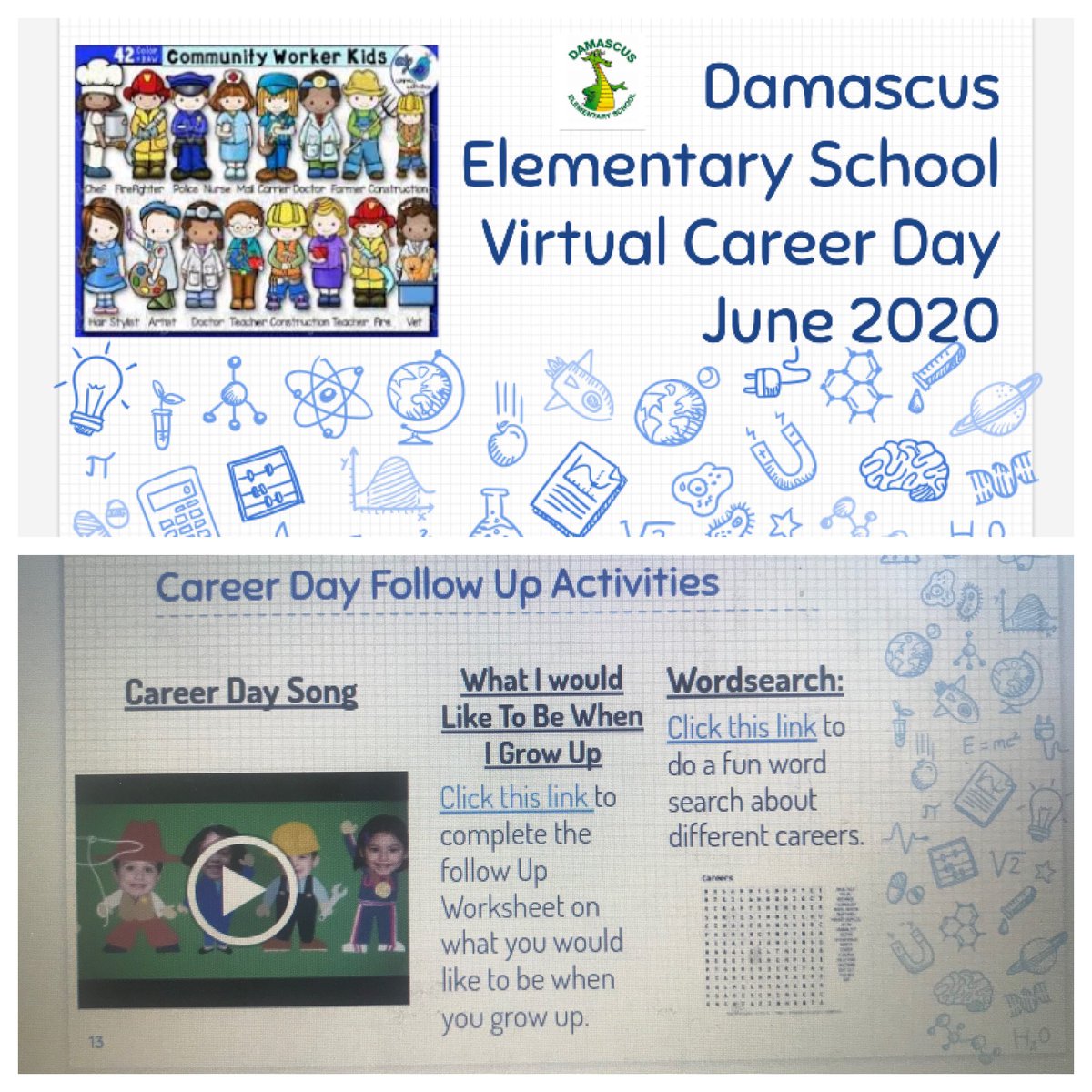 DESCounselor's tweet photo. This week our Sโs had an opportunity to participate in a virtual career day. Thank you to the fabulous presenters who were engaging& willing to shared their time, talents,&passion with us.#TogetherWeCan #AdventuresInVirtualLearning @DamascusESrocks @DamascusESPrin @DamascusES_AP https://t.co/71i8I0Zyki