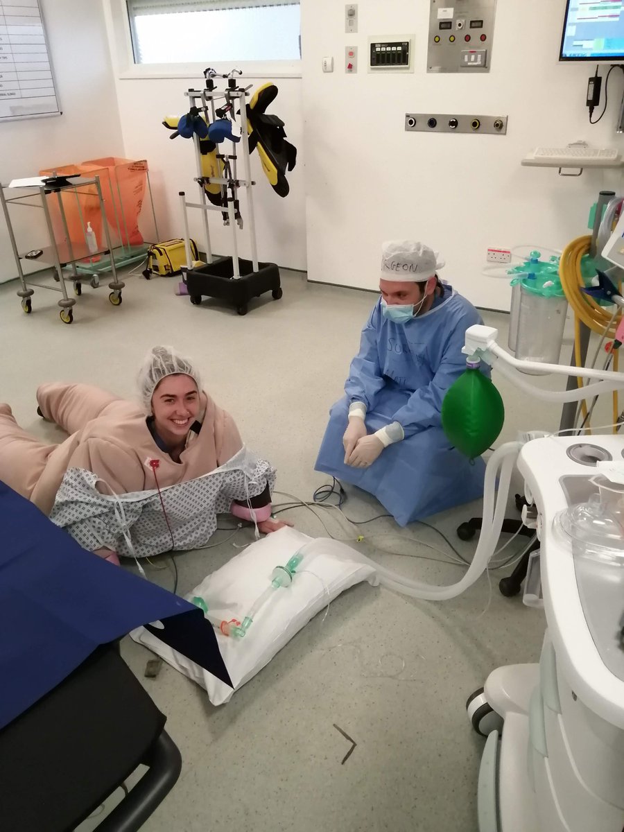 SimulationUHD's tweet photo. Today's sim in #theatres took a team effort (and a #HoverJack) to manage a bariatric patient on the floor. Lots of learning around equipment. Thanks to Chloe for being our sedated patient! @rob_wiltshire @MattBeal4 @Venu_mehta1 @Poole_Hospital @SimWessex @ASPiHUK @IsimulateUk https://t.co/f9plC9MKiw