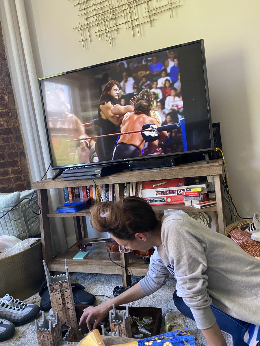 KySportsRadio's tweet photo. A perfect Friday afternoon...one of us putting together a Harry Potter puzzle and one watching the 1991 Royal Rumble https://t.co/Hoj1xQa4vt