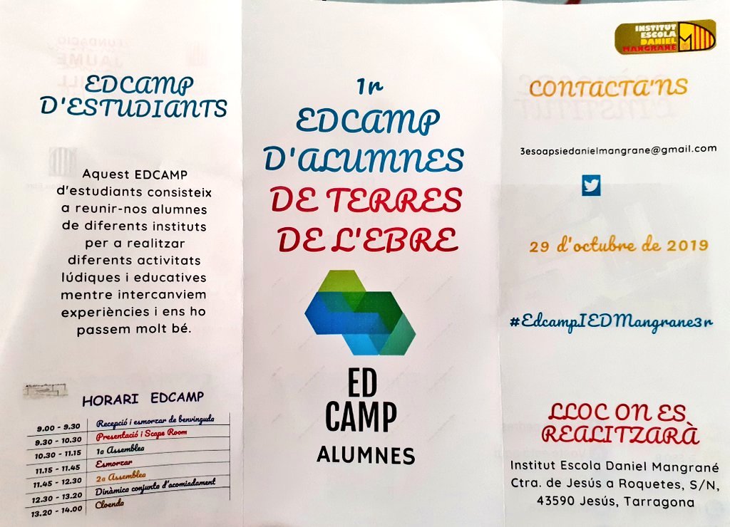 IEDMangrane's tweet photo. Participem al #cafedigital16 posant en valor la importància d'escoltar l'alumnat tenir-los presents en la presa de decisions educatives. Recordem un dels moments d'aquest curs, que ja s'acaba #Edcampalumnat @mferres @mcanosan @marett @JessEMD1 @FundacioBofill @LaiaSz @coralregi🌈 https://t.co/VmEXFxb48o