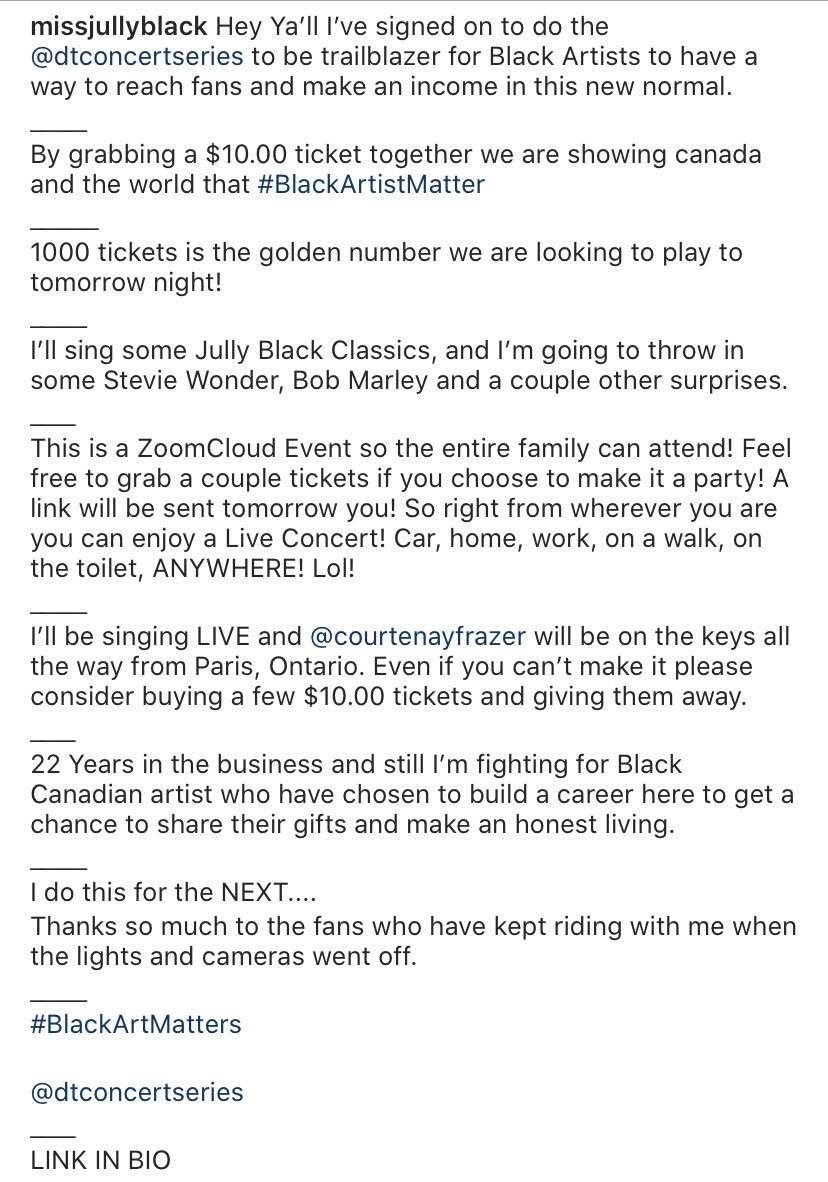 We are honoured to have <a href="/JullyBlack/">Jully Black</a> joining us in Paris, Ontario tonight. Icon. Legend. Trailblazer. Let’s show the world that Canadians know how to respect each other and that this country is home to some of the best artists on the planet. 
#respect 

dtconcertseries.com/dt-livestream-…