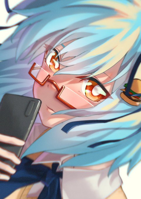 「blue hair rectangular eyewear」 illustration images(Latest)