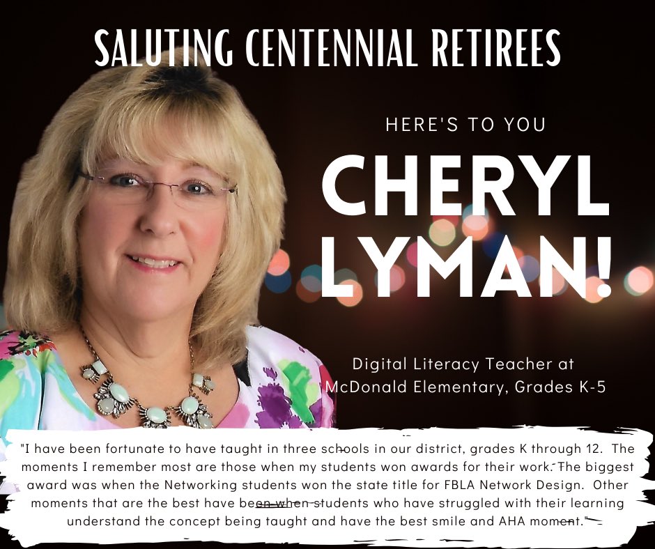 Thank you for 21 years in Centennial School District! Enjoy retirement!